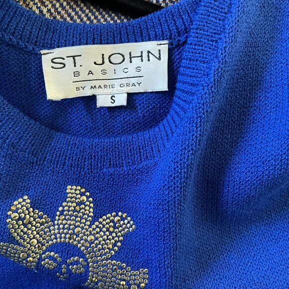 St. John Santana Knit Royal Blue Gold Studded Sleeveless Shell Tank Top Sz S - Picture 4 of 4